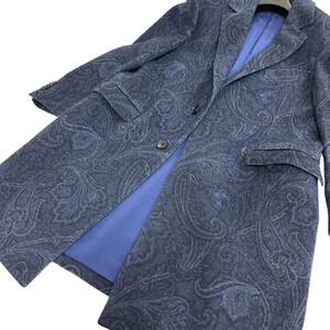  Etro ETRO действующий бирка мужской кашемир . длинное пальто peiz Lee ткань темно-синий темно-синий цвет размер 52 XL соответствует прекрасный товар 