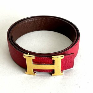 HERMES エルメス コンスタンス ゴールドカラー金具 レザー ベルト レッド/ブラウン 表記サイズ75 [327835