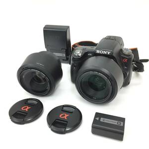 153 SONY ソニー 一眼 デジタルカメラ α55 SLT-A55V SAL35F18 DT 1.8/3.5 SAM φ55 一眼レフ カメラ 充電器 レンズ 付属品有 動作品