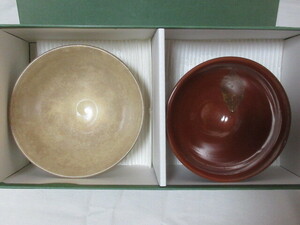 ◆未使用 TOHSAI/陶彩 和食器 白雲萩焼 組一服碗 お茶碗 2客セット 銘刻有