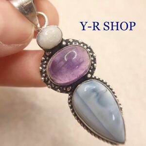  natural stone * amethyst . blue Mill key opal. antique style pendant top * lady's men's necklace silver 925 stamp new goods gem Y-R