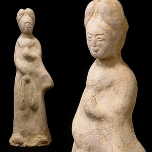 慶應◆中国古玩 7世紀 唐代 加彩 婦女立俑 婦人俑女人俑 発掘出土品