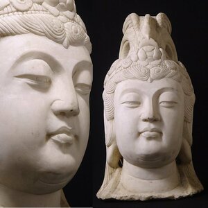 慶應◆中国古玩 時代仏教文物 大理石彫刻 観音菩薩頭像 佛頭 仏像 残欠 24.2㎏