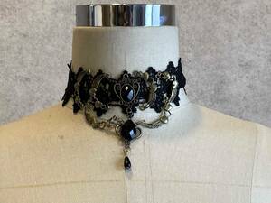 [ Gothic and Lolita / steam punk choker race / Heart / wing / black type 24B]tface-g [ tag : goods, accessory ]