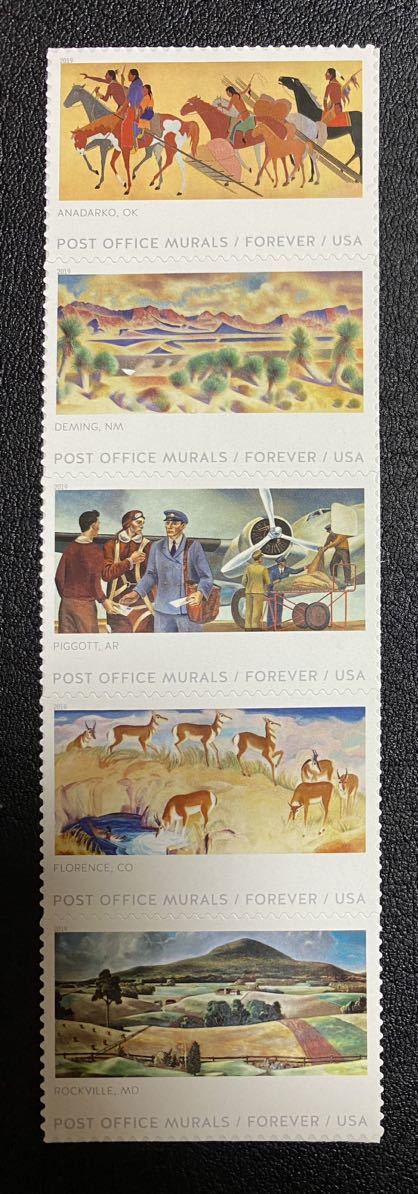 Arte de pintura mural de la oficina de correos estadounidense 5 tipos NH completo sin usar, antiguo, recopilación, estampilla, tarjeta postal, América del norte