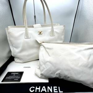 HY1308■ CHANEL シャネル CC ココマーク エグゼクティブライン トートバッグ ショルダーバッグ バッグインバッグ ホワイト ゴールド金具