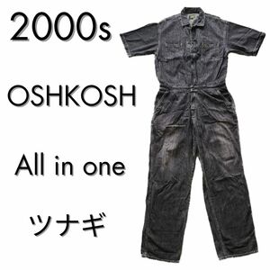 00s oshkosh オシュコシュ オールインワン つなぎ 黒 ブラック デニム地 古着