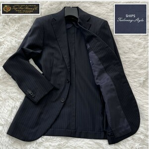 クリーニング済★シップス SHIPS★テーラードジャケット/サイズ44/Sサイズ相当 ロロピアーナ 濃紺 ネイビーTailoring Style ペンストライプ