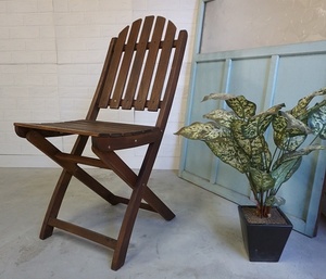 古い木味 英国 カフェ フォールディングチェア ヴィンテージ 折り畳み 椅子 ヴィンテージ アンティーク ガーデニング アトリエ イス 西洋　