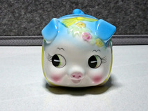 《未使用》　子豚ちゃんのミニ貯金箱　ブルー　加藤工芸　KATO KOGEI　レア　レトロ　陶器　置物_画像2