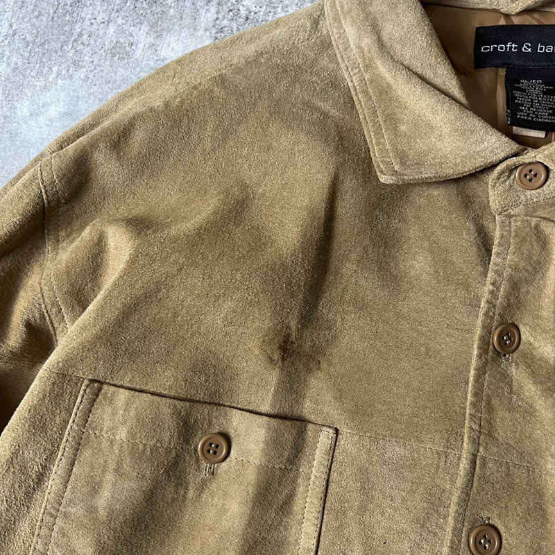 90s Croft&Barrow 本革 スエード レザー 長袖 シャツ XL / 90年代 オールド レザーシャツ ボックス ベージュ タン 90s Croft&Barrow 本革 スエード レザー 長袖 シャツ XL / 90年代 オールド レザーシャツ ボックス ベージュ タン