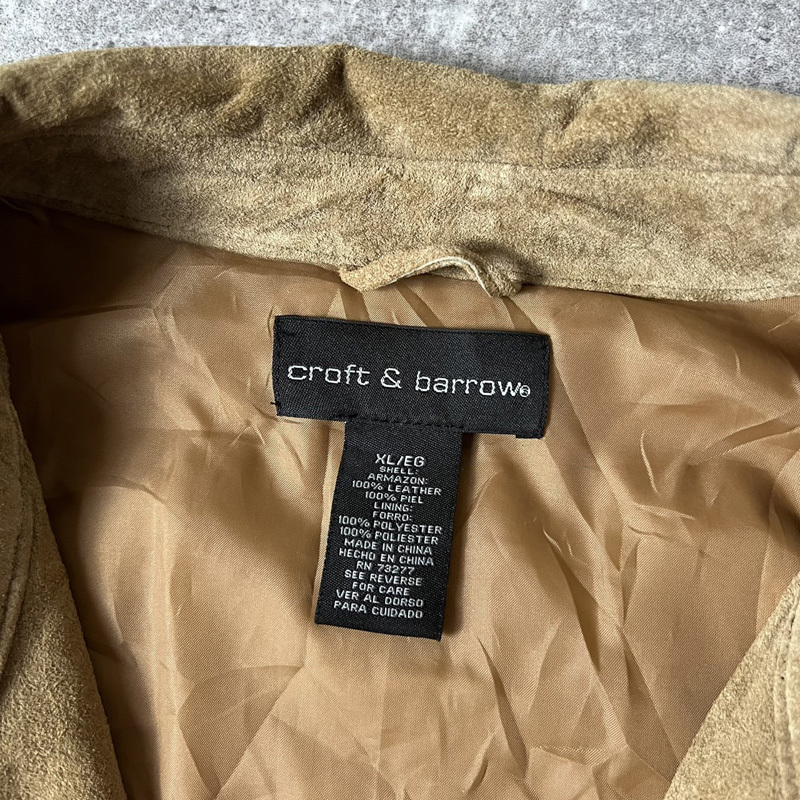 90s Croft&Barrow 本革 スエード レザー 長袖 シャツ XL / 90年代 オールド レザーシャツ ボックス ベージュ タン 90s Croft&Barrow 本革 スエード レザー 長袖 シャツ XL / 90年代 オールド レザーシャツ ボックス ベージュ タン