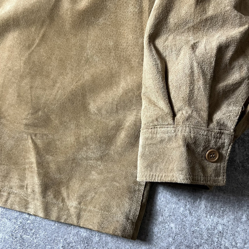 90s Croft&Barrow 本革 スエード レザー 長袖 シャツ XL / 90年代 オールド レザーシャツ ボックス ベージュ タン 90s Croft&Barrow 本革 スエード レザー 長袖 シャツ XL / 90年代 オールド レザーシャツ ボックス ベージュ タン