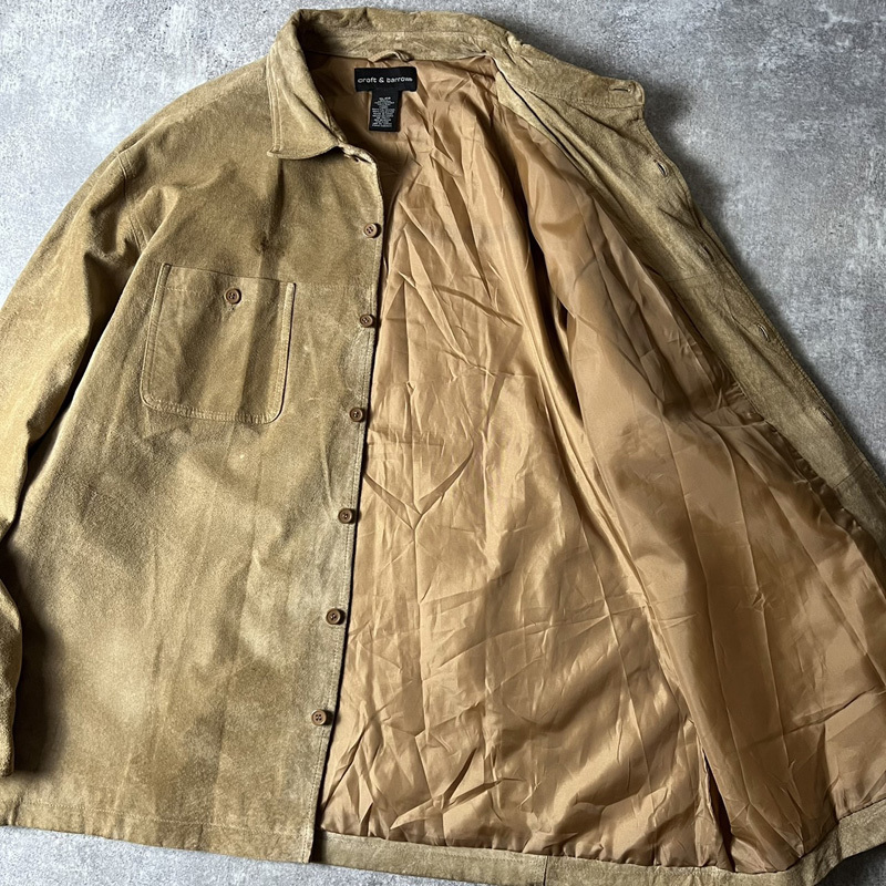 90s Croft&Barrow 本革 スエード レザー 長袖 シャツ XL / 90年代 オールド レザーシャツ ボックス ベージュ タン 90s Croft&Barrow 本革 スエード レザー 長袖 シャツ XL / 90年代 オールド レザーシャツ ボックス ベージュ タン