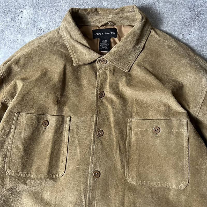 90s Croft&Barrow 本革 スエード レザー 長袖 シャツ XL / 90年代 オールド レザーシャツ ボックス ベージュ タン 90s Croft&Barrow 本革 スエード レザー 長袖 シャツ XL / 90年代 オールド レザーシャツ ボックス ベージュ タン