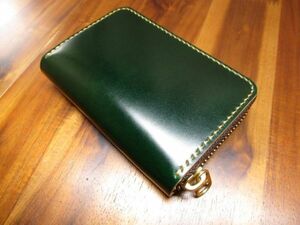 ファスナー小銭入れ レーデルオガワ コードバン グリーン 手縫い ミニ コンパクト 小さい 財布 ラウンドファスナー 緑 革 ナチュラル