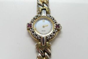 7029/ht/01.18 ジャンク品 SEIKO セイコー エクセリーヌ ストーンベゼル ホワイトシェル クォーツ 1F20-0B70 （89339）