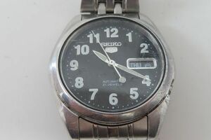 2023/dt/02.19 SEIKO5 セイコー 7S26-01V0 腕時計 自動巻き 21石 デイデイト 黒字盤 3針 スケルトン メンズ ジャンク（90446）