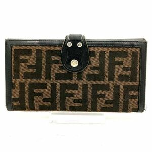 仙6 FENDI 317166 二つ折り財布 ズッカ柄 ブラウンカラー Wホック 両面開き フェンディ 長財布 ウォレット