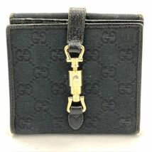 仙4 GUCCI 二つ折り財布 GG柄 ブラック キャンバス グッチ ジャッキー金具 サイフ ウォレット_画像1