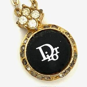 仙53 Christian Dior サークル ロゴ ネックレス ラインストーン ブラックカラー ゴールドカラー アズキチェーン クリスチャンディオール