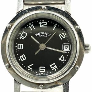 仙31 HERMES CL4.210 腕時計 クリッパー デイト クォーツ アナログ ラウンド ブラック文字盤 エルメス CLIPPER レディース QZ