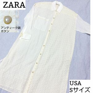 ZARA ザラ ロング シャツワンピース アンティーク レース ワンピース 白