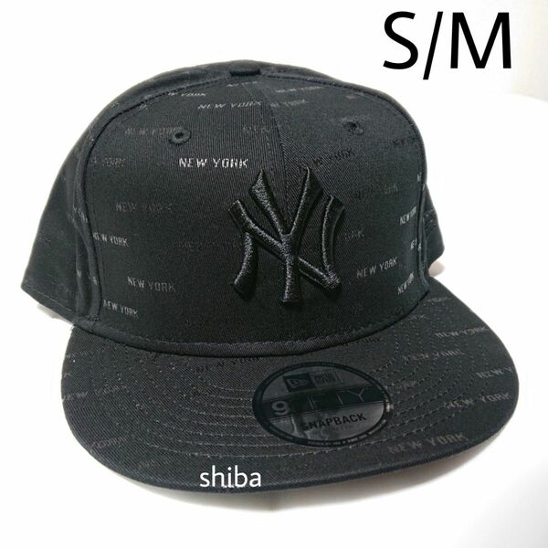 NEW ERA ニューエラ 正規品 モノグラム キャップ 帽子 9FIFTY NY ヤンキース 黒 ブラック S/Mサイズ