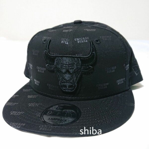 NEW ERA ニューエラ 正規品 キャップ 帽子 9FIFTY 黒 ブラック モノグラム NBA シカゴ ブルズ M/Lサイズ