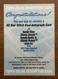 2022 Topps Update All Star Stitch Dual Auto Austin Riley Ronald Acuna Jr. REDEMPTION 