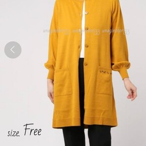 To b.by agnes b. ロングカーディガン トゥービーバイアニエスベーフリーサイズ カラシ色ロゴ刺繍 長袖 綿ニット 羽織りアウターレディース