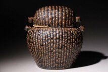 博物館展示品　来歴有　2015　宋時代　青海省西夏窯四耳缶　高さ約13.8cm　（検）陶磁器 黒釉 磁州窯_画像5