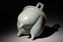 博物館展示品　来歴有　3079　清倣宋時代　汝窯三足香炉　幅約14.2cm（検）青磁 唐物 香道具 中国美術 骨董_画像6