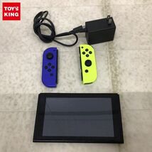 1円〜 動作確認/初期化済 箱無 Nintendo Switch HAC-001 本体 Joy-Con ブルー ネオンイエロー ACアダプター_画像1