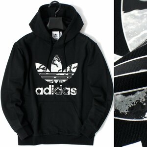 新品 アディダス オリジナルス 裏起毛 フリース パーカー XL 黒 adidas originals トレフォイル プルオーバー カモ柄 秋冬 ◆CN1878B