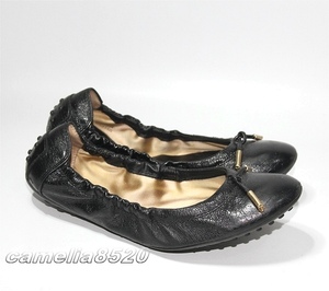  Tod's TOD'S flat shoes ballet shoes shoes black black leather original leather 37.5 size approximately 23.5~24cm Italy made used beautiful goods 