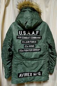 美品☆AVIREX N-3B セージ (L) 75th FIGHTER SQUADRON 6172176 ★検 MA-1 フライト ミリタリ ジャンパー トップガン USAF アルファB-3