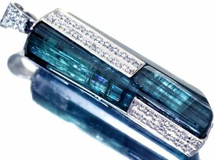 【ジュエリー極】超希少品！超特大天然ブルーグリーントルマリン91.76ct＆ダイヤ 高級Pt900ペンダントヘッド h6353rl【送料無料】