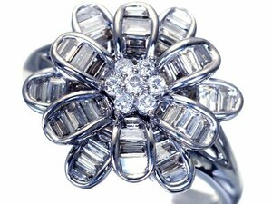 1円～【ジュエリー極】超豪華フラワーデザイン！天然ダイヤモンド1.20ct 高級K18ホワイトゴールドリング h6395rm【送料無料】