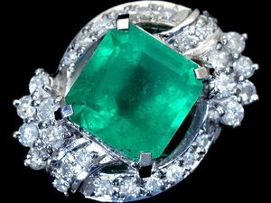 1円～【ジュエリー極】超希少！大粒良質天然エメラルド4.00ct＆ダイヤモンド0.75ct 超高級Pt900リング k8188iol【送料無料】