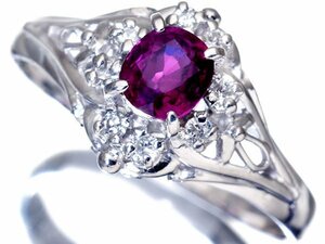 1円～【ジュエリー極】妖艶レッドカラー煌く！良質天然ルビー0.45ct＆ダイヤモンド0.10ct 高級Pt900リング t3948iu【送料無料】