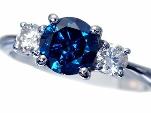 【ジュエリー極】超希少品！大粒天然ディープブルーダイヤモンド1.00ct＆クリアダイヤ 高級Pt900リング h6381gl【送料無料】