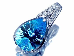 1円～【ジュエリー極】煌めくライトブルー！天然ブルートパーズ4.95ct＆ダイヤモンド0.12ct 高級K18WGペンダントヘッド a842vr【送料無料】