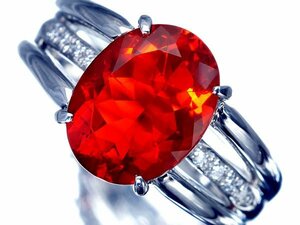 1円～【ジュエリー極】情熱的なレッドカラー！天然ファイアオパール2.59ct＆ダイヤモンド0.06ct 高級Pt900リング a896kv【送料無料】