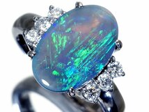 1円～【ジュエリー極】超希少宝石！大粒良質天然ブラックオパール2.69ct＆良質ダイヤモンド0.30ct 高級K18WGリング k8290mk【送料無料】_画像3