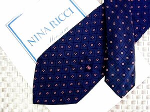 ♪33395D♪状態並品【スクエア デザイン ロゴ入 柄】ニナリッチ【NINA RICCI】細ネクタイ