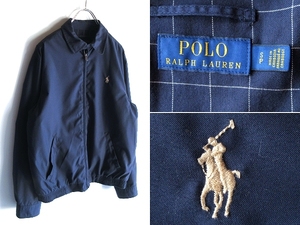 POLO RALPH LAUREN ラルフローレン チェック裏地 ロゴ刺繍 チンスト付 微起毛 ピーチスキン スイングトップ ジップブルゾン ジャケット S