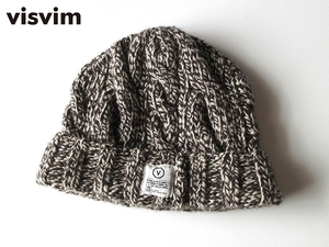 visvim ビズビム ISLE BEANIE ロゴワッペン ウール メランジ ケーブルニットキャップ ニット帽 ビーニー F ダークブラウン ホワイト 茶 白