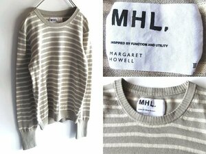 MHL. マーガレットハウエル ウールコットンリネン ボーダーニット セーター 2 グレー エクリュ 日本製 MARGARET HOWELL