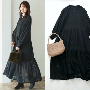 【即決】 美品*1.3万 ビームス｜ダブルガーゼ♪レースワンピース スミクロ（B:MING by BEAMS）